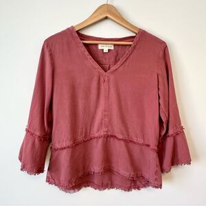 Cloth & Stone V-Neck Boho Red Bell Sleeve Top